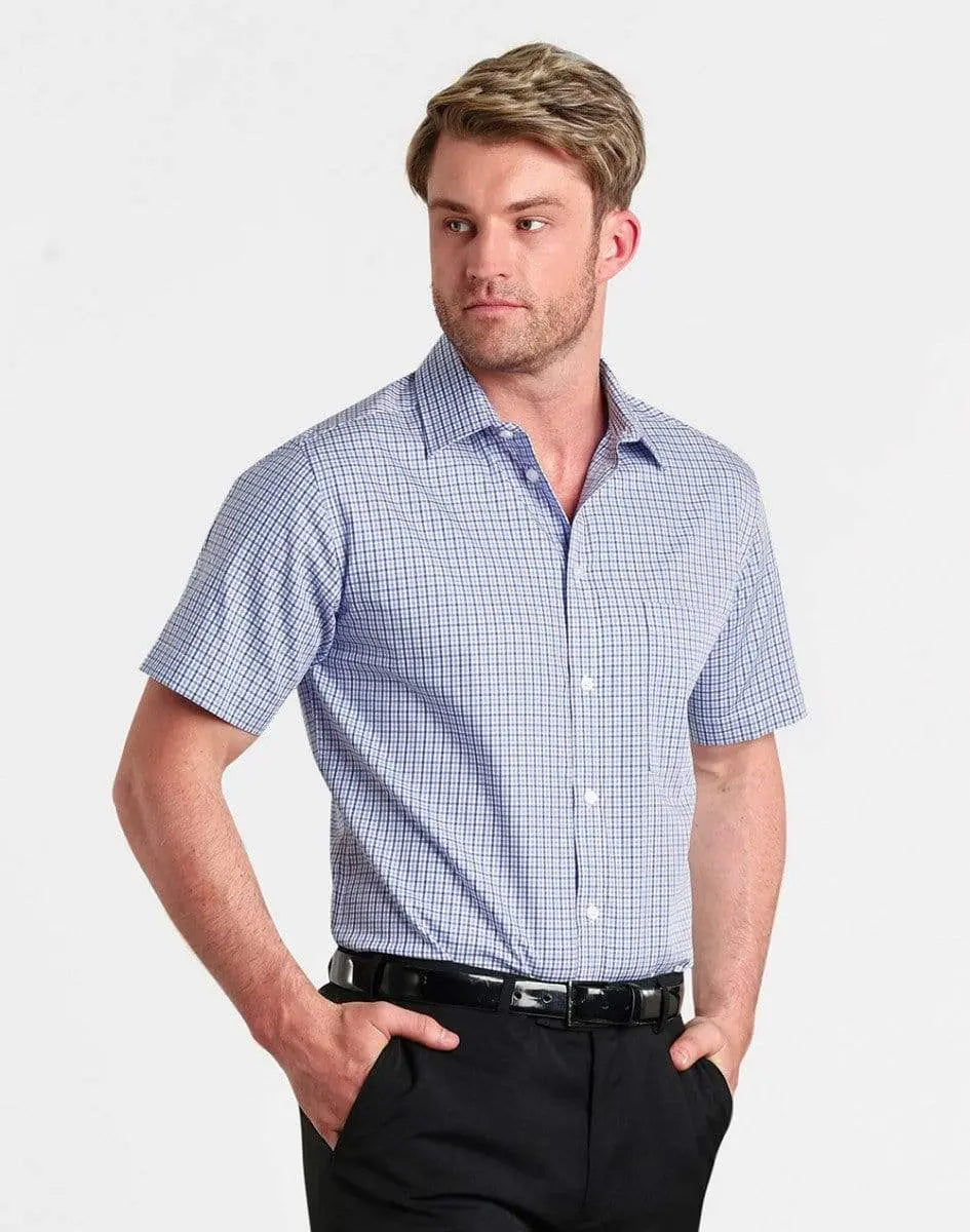 BENCHMARK Men’s Two Tone Gingham Short Sleeve Shirt M7320S Metro Workwear.